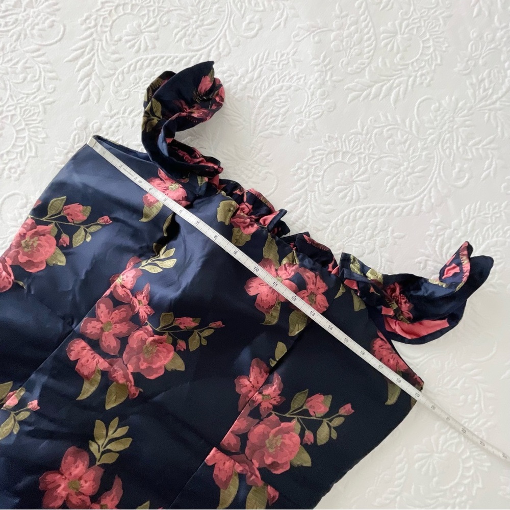 NWOT Lulus Pop the Bottle Navy Blue Floral Jacquard Ruffled Mini Dress XLarge - Picture 6 of 8